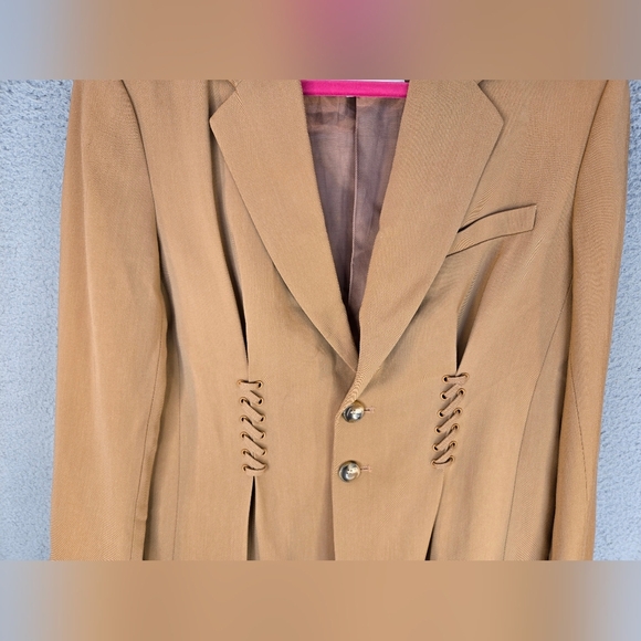 A.L.C. Women Maverick Coat Jacket Blazer Sz 8 Tan-Orange Long Line Lace Up Cinch - Picture 3 of 16
